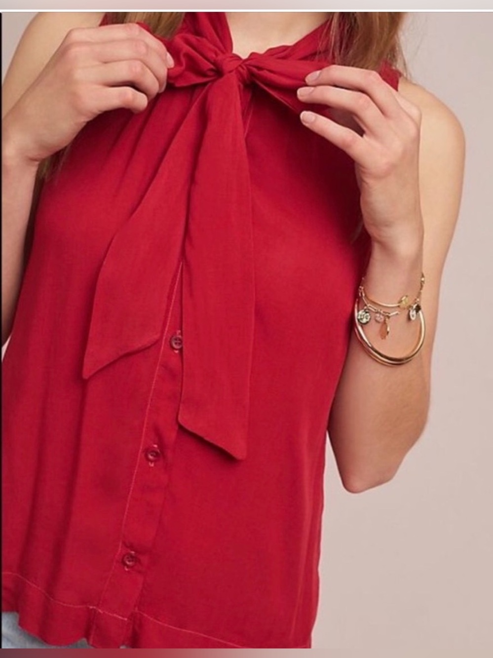 cloth & stone Red Sleeveless Tie-Neck Top - Picture 2 of 7